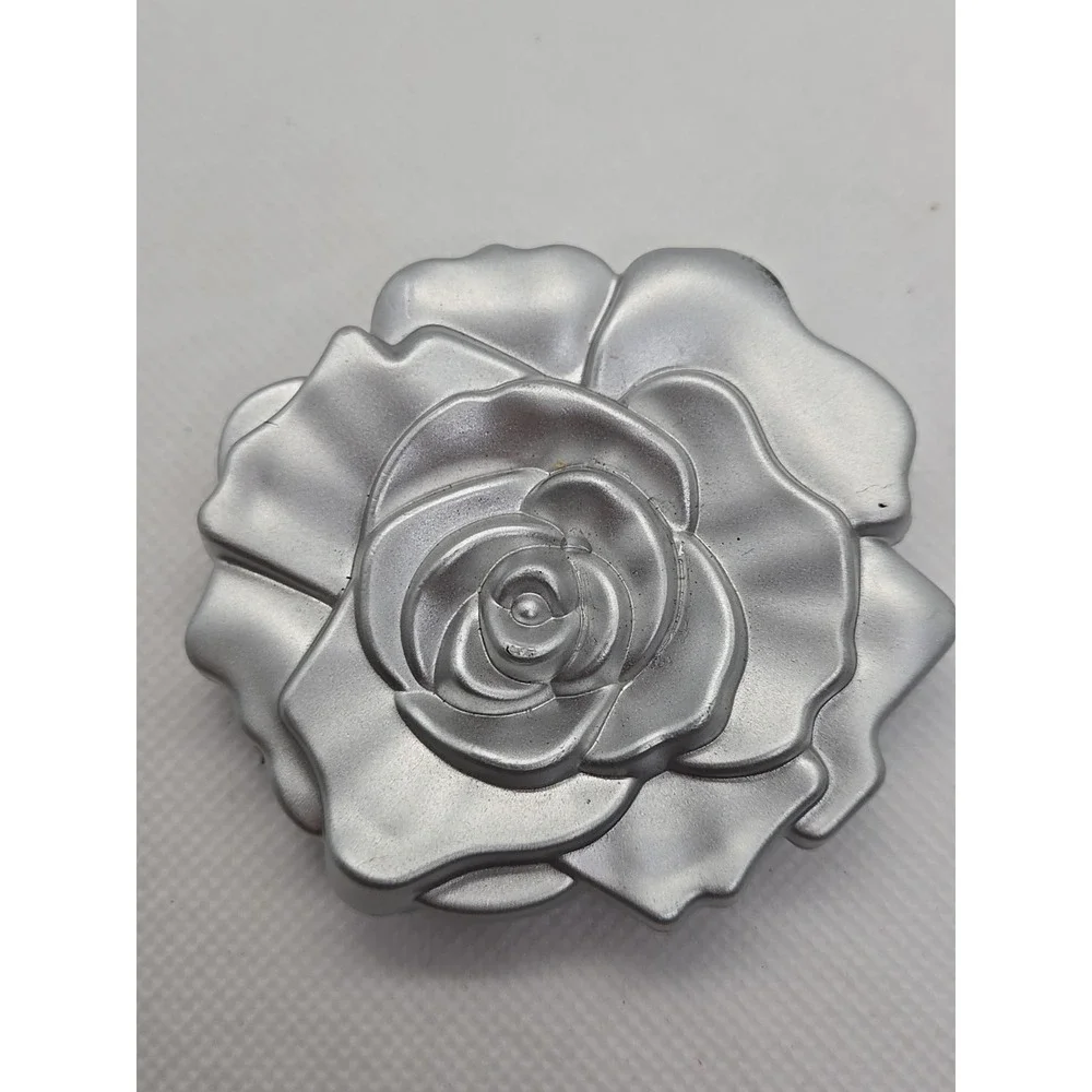 Silver crome rose valentine compact purse mirror gift friendship memento